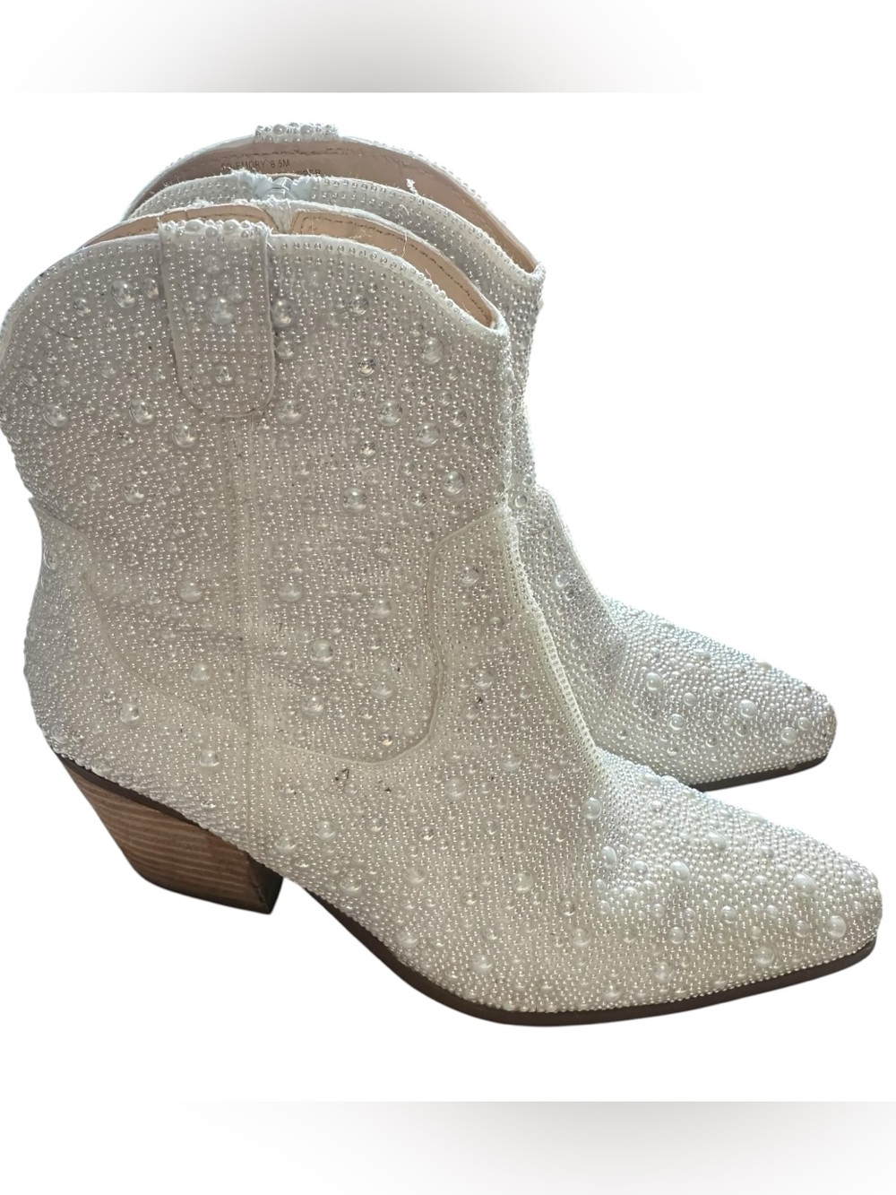 White Western Boots Betsey Johnson Womens Emory Bootie Pearls Pointed Sz 6.5